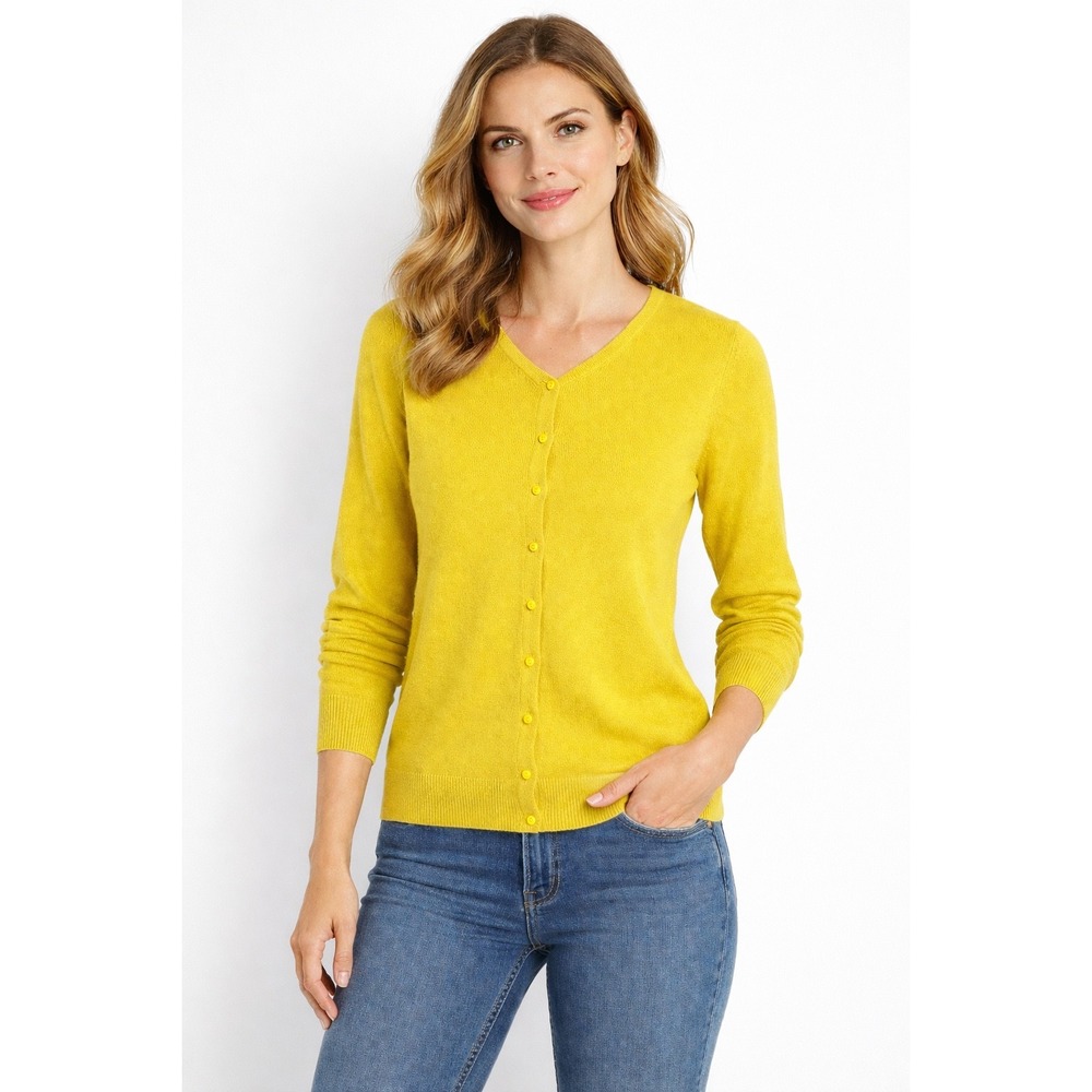 Charter Club Luxury Cashmere Cardigan Sweater Womens S‎ Bright Yellow Spring - Picture 3 of 14